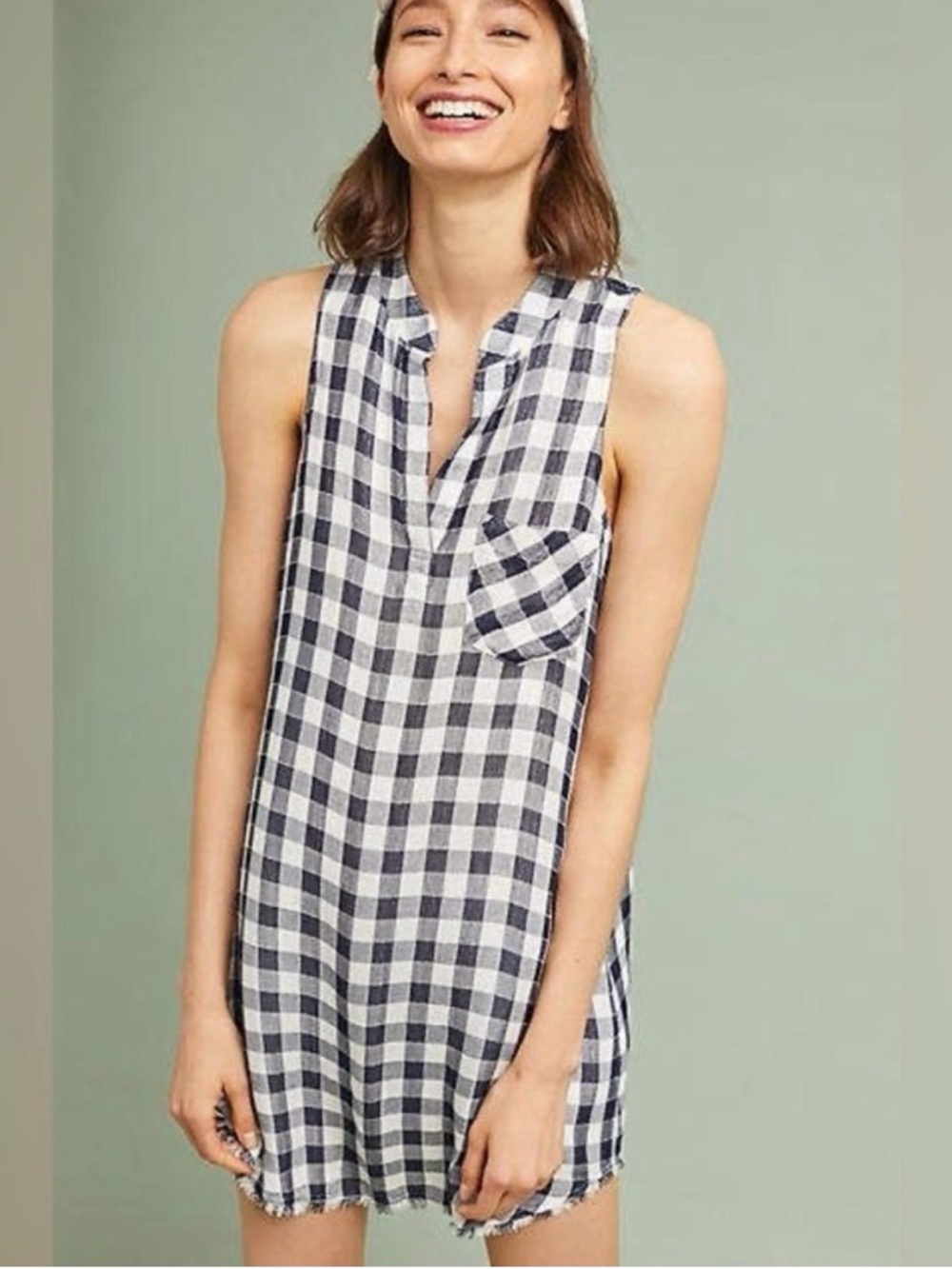 cloth & stone Black and White Gingham Sleeveless Tunic Dress